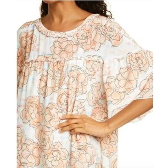 DYVNA Floral Silk Minidress In Peach Floral Overlay Braided Trim NWT 10 - Picture 3 of 8